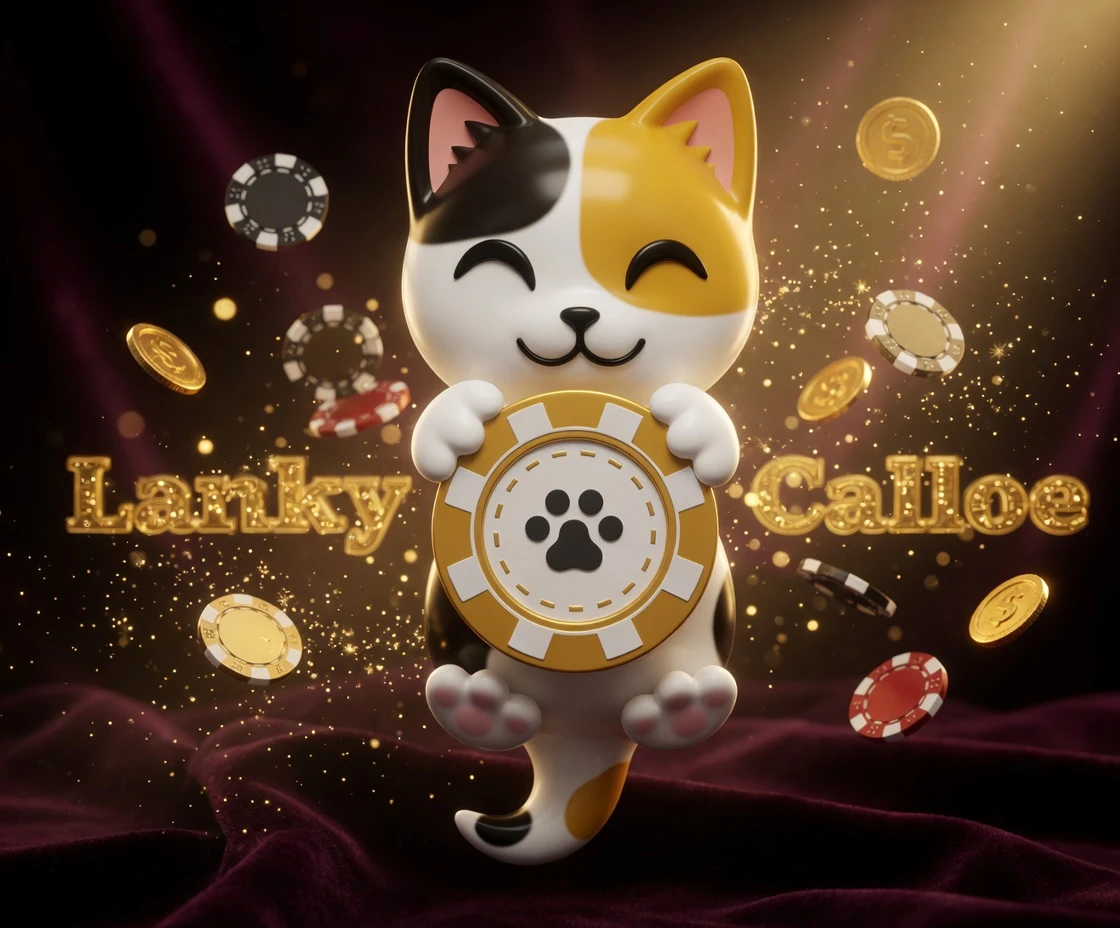 LuckyCalico brand imagery showing a polished gold logo mark against a dark premium background with subtle light streaks and abstract geometric accents conveying trust and authority