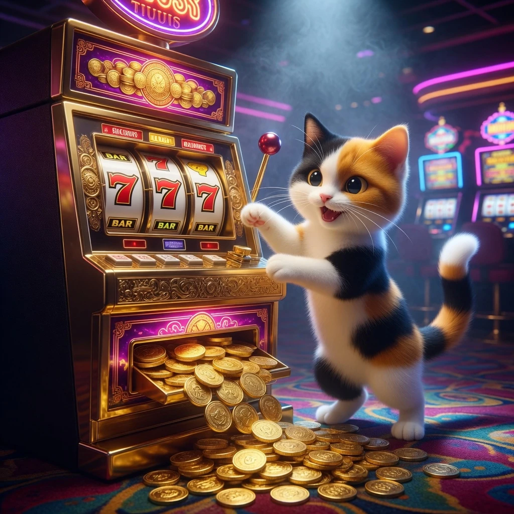 Close-up of a vibrant online slot machine interface showing spinning reels with colorful gem and fruit symbols on a golden frame